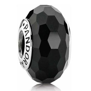 Black glass Pandora Charm bead
